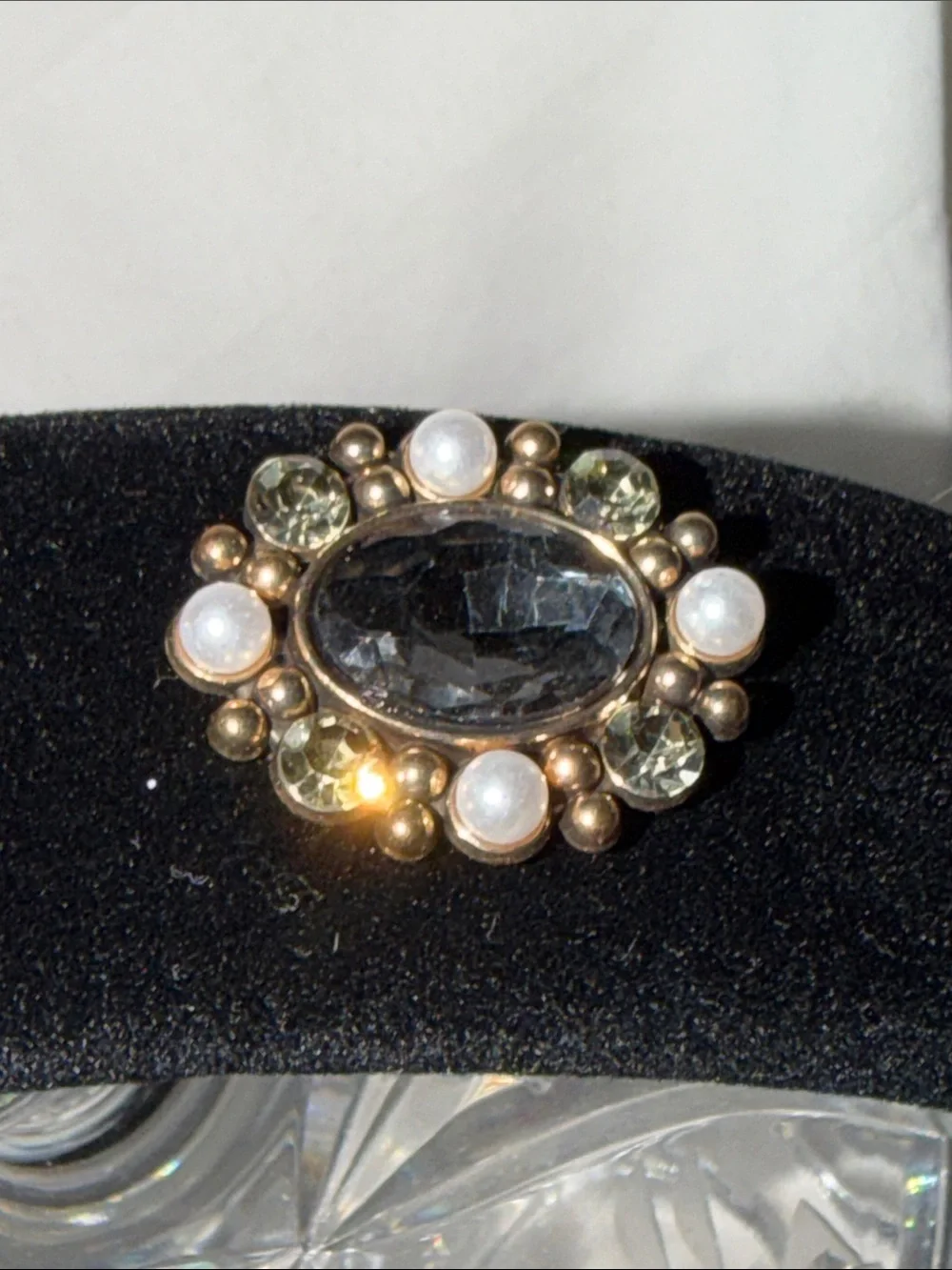 Black velvet Embellished four beautiful cameo style Crystal and pearls headband